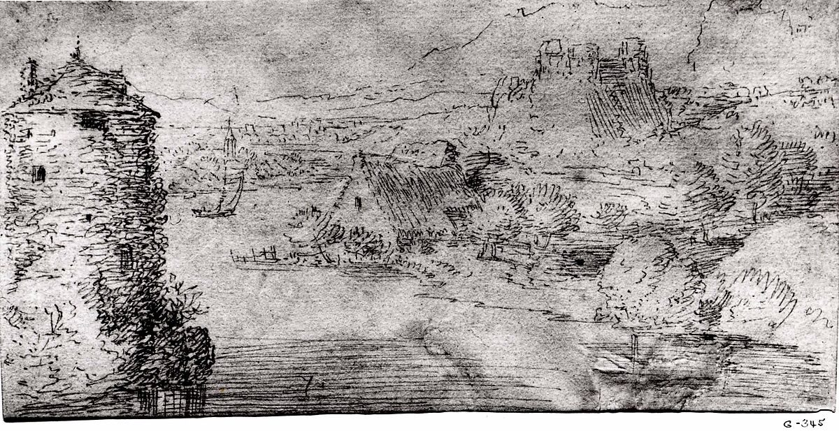 River Landscape, Jaques Saverij (Courtrai (Kortrijk) ca. 1565–Amsterdam 1603), Pen and brown ink