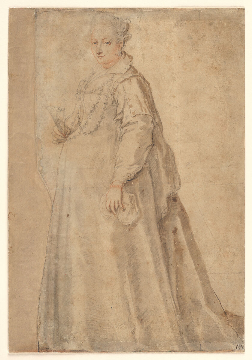 Portrait of a Florentine Lady, Circle of Justus Sustermans (Flemish, Antwerp 1597–1681 Florence), Black and red chalk, brush and grayish brown and gray washes, touches of brush in black ink, 