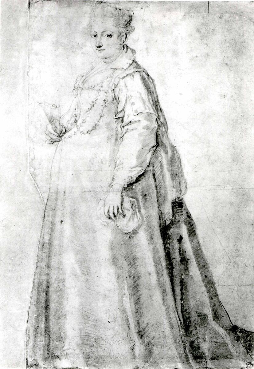Portrait of a Florentine Lady, Circle of Justus Sustermans (Flemish, Antwerp 1597–1681 Florence), Black and red chalk, brush and grayish brown and gray washes, touches of brush in black ink,