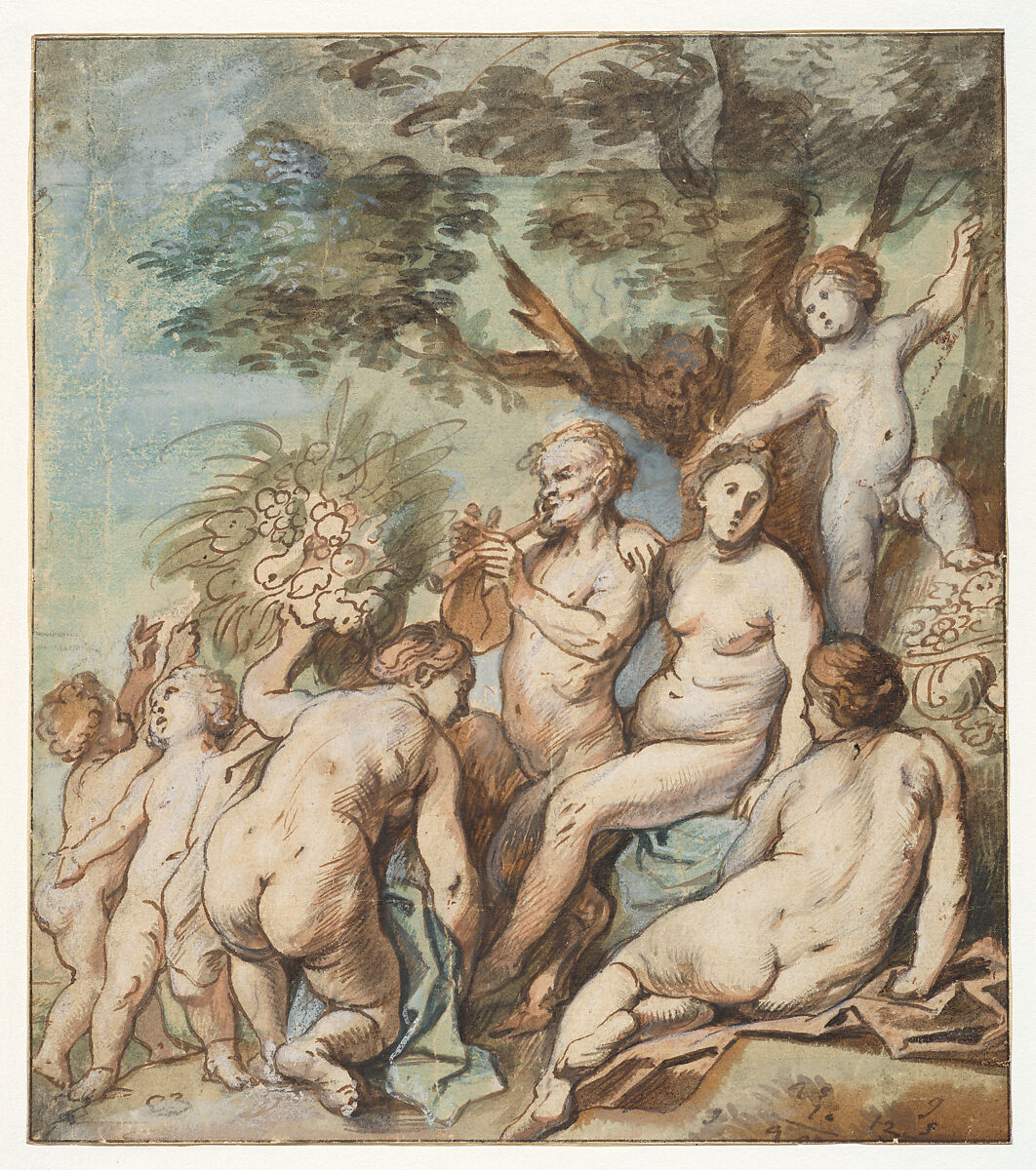 Allegory of Fertility (Recto), Jacob Jordaens (Flemish, Antwerp 1593–1678 Antwerp), Pen and brush and brown ink, watercolor, over traces of preliminary drawing in black chalk.
Verso in black chalk. 