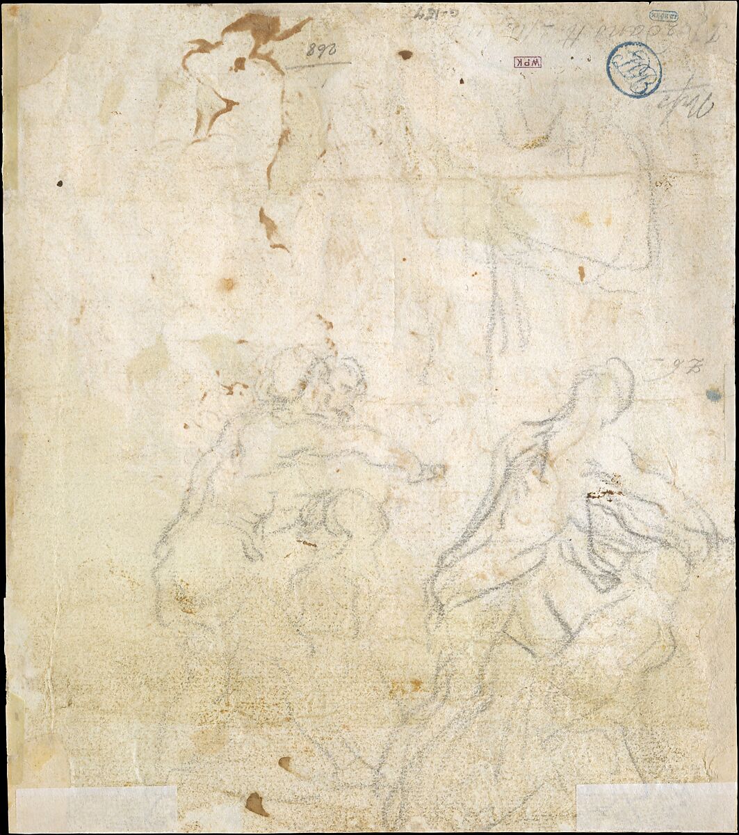 Allegory of Fertility (Recto), Jacob Jordaens (Flemish, Antwerp 1593–1678 Antwerp), Pen and brush and brown ink, watercolor, over traces of preliminary drawing in black chalk.
Verso in black chalk.