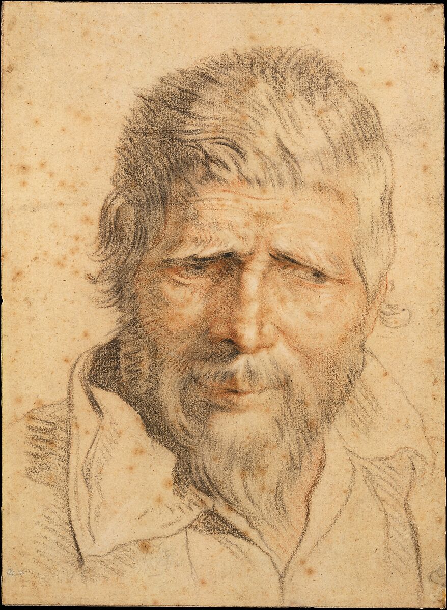 Head of a Man, Flemish  , mid-seventeenth century, Black and red chalk with traces of white heightening 