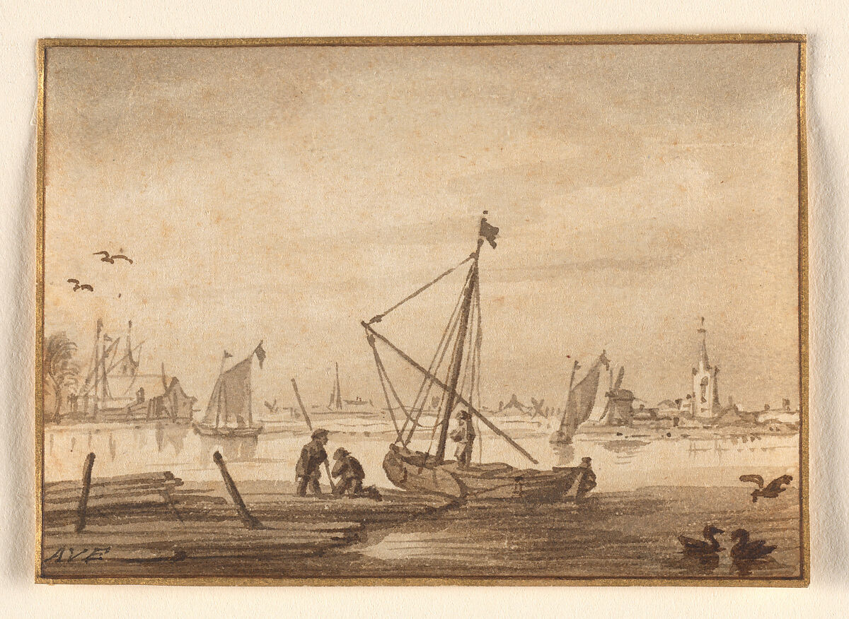 Harbor Scene, Allart van Everdingen (Dutch, Alkmaar 1621–1675 Amsterdam), Brush and brown ink 