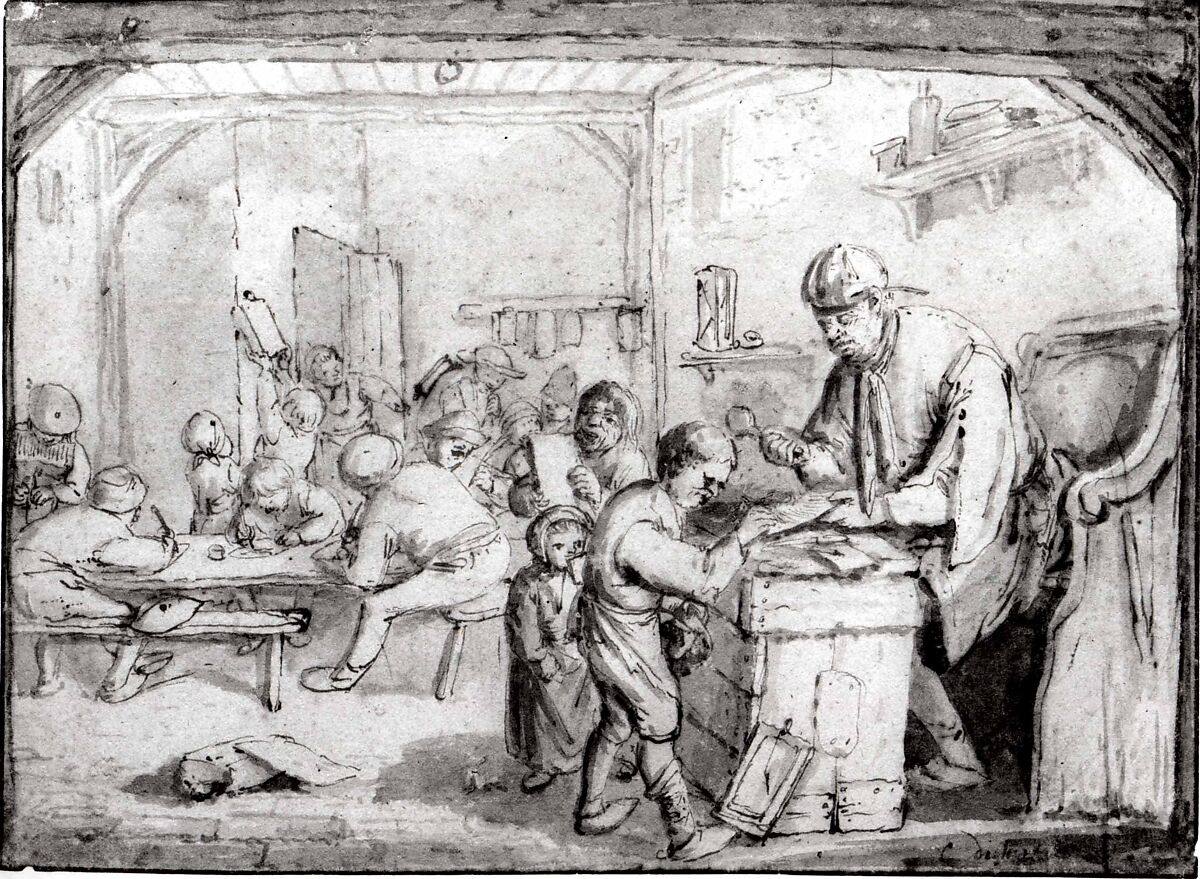 The Schoolmaster, Cornelis Dusart (Dutch, Haarlem 1660–1704 Haarlem), Pen and brown ink, brush and gray wash.
