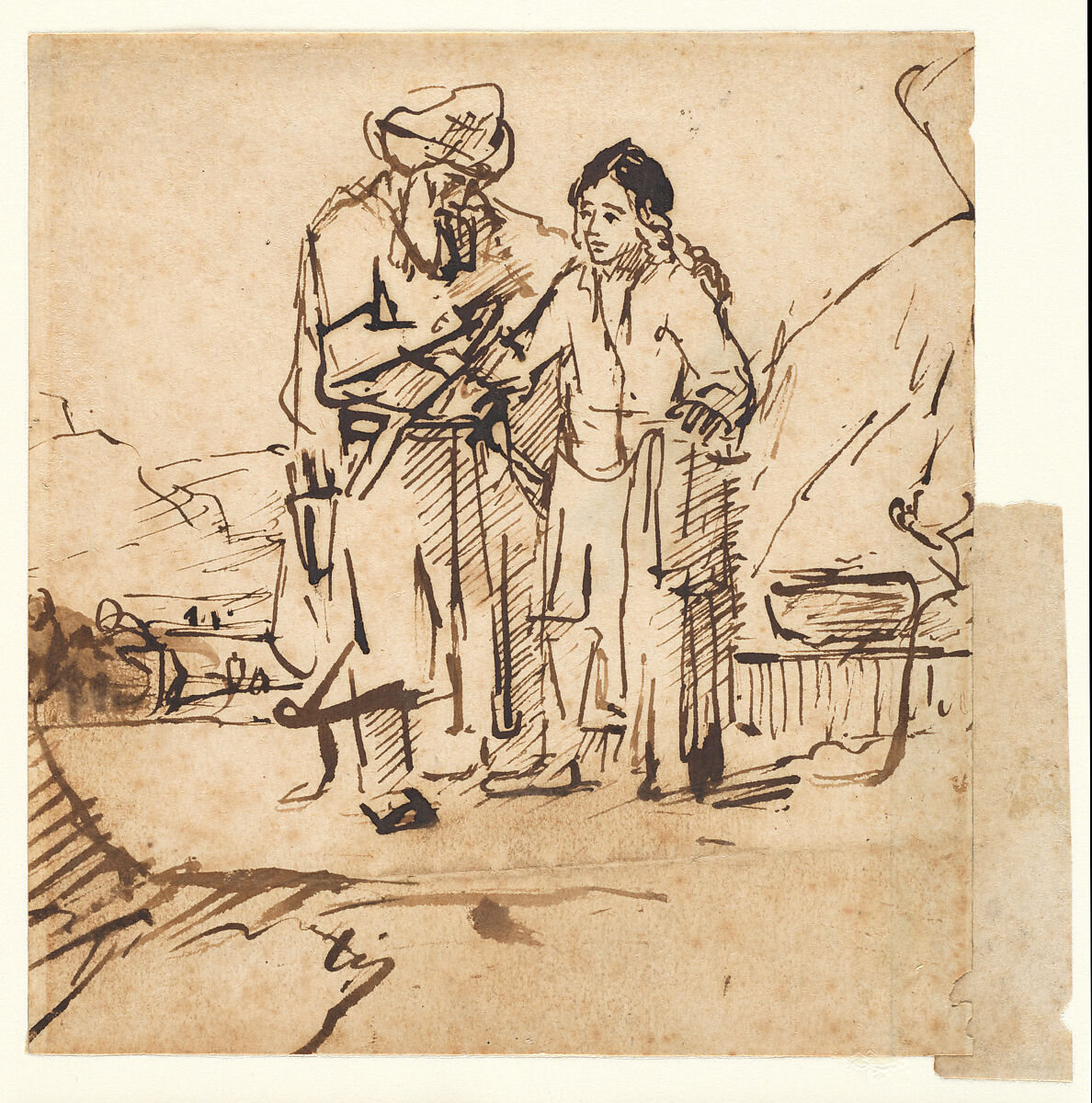 Abraham and Isaac before the Sacrifice, School of Rembrandt van Rijn (Dutch, 1606–1669), Pen and brush and brown ink., Dutch 