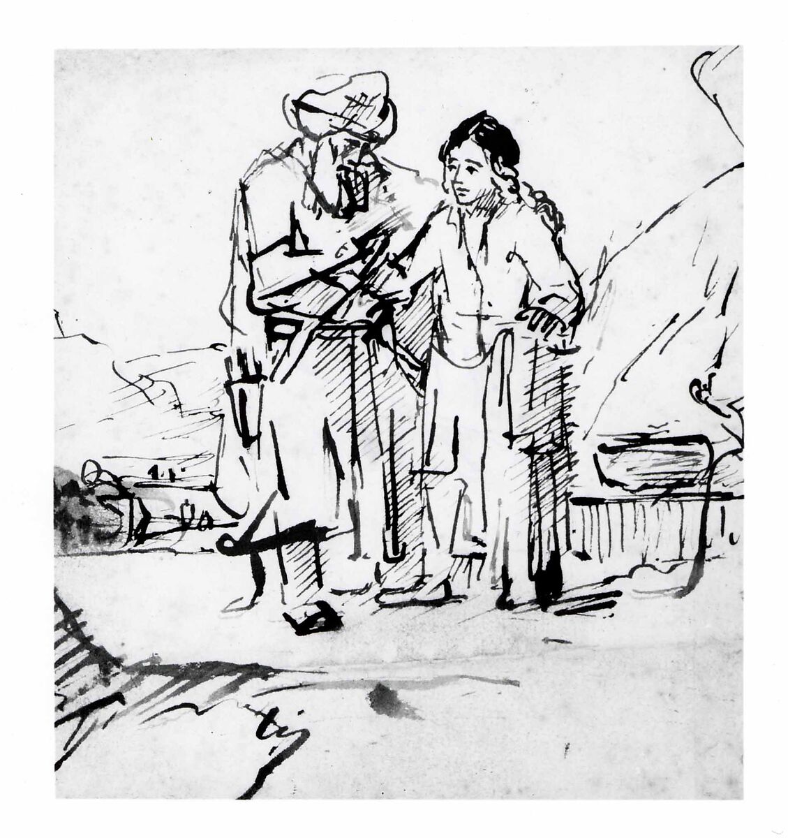 Abraham and Isaac before the Sacrifice, School of Rembrandt van Rijn (Dutch, 1606–1669), Pen and brush and brown ink., Dutch