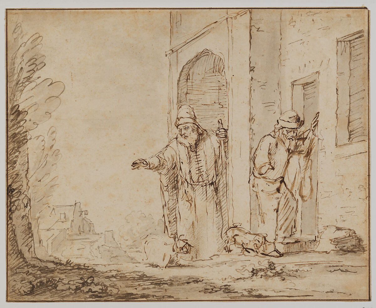 Two Studies for Blind Tobit, School of Rembrandt van Rijn (Dutch, 1606–1669), Pen and brown inks and grayish brown wash., Dutch 