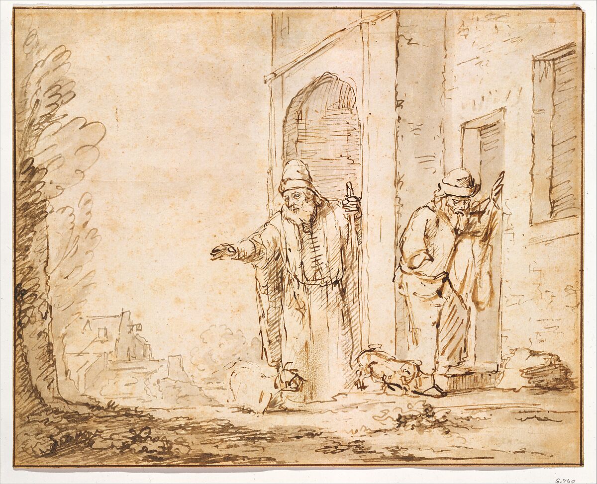 Two Studies for Blind Tobit, School of Rembrandt van Rijn (Dutch, 1606–1669), Pen and brown inks and grayish brown wash., Dutch