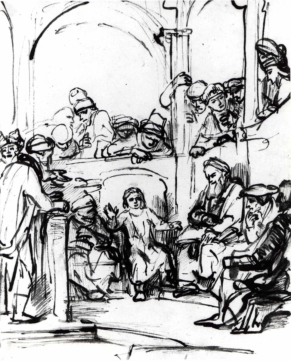 Christ among the Doctors, Nicolaes Maes (Dutch, Dordrecht 1634–1693 Amsterdam), Pen and brush and brown ink.