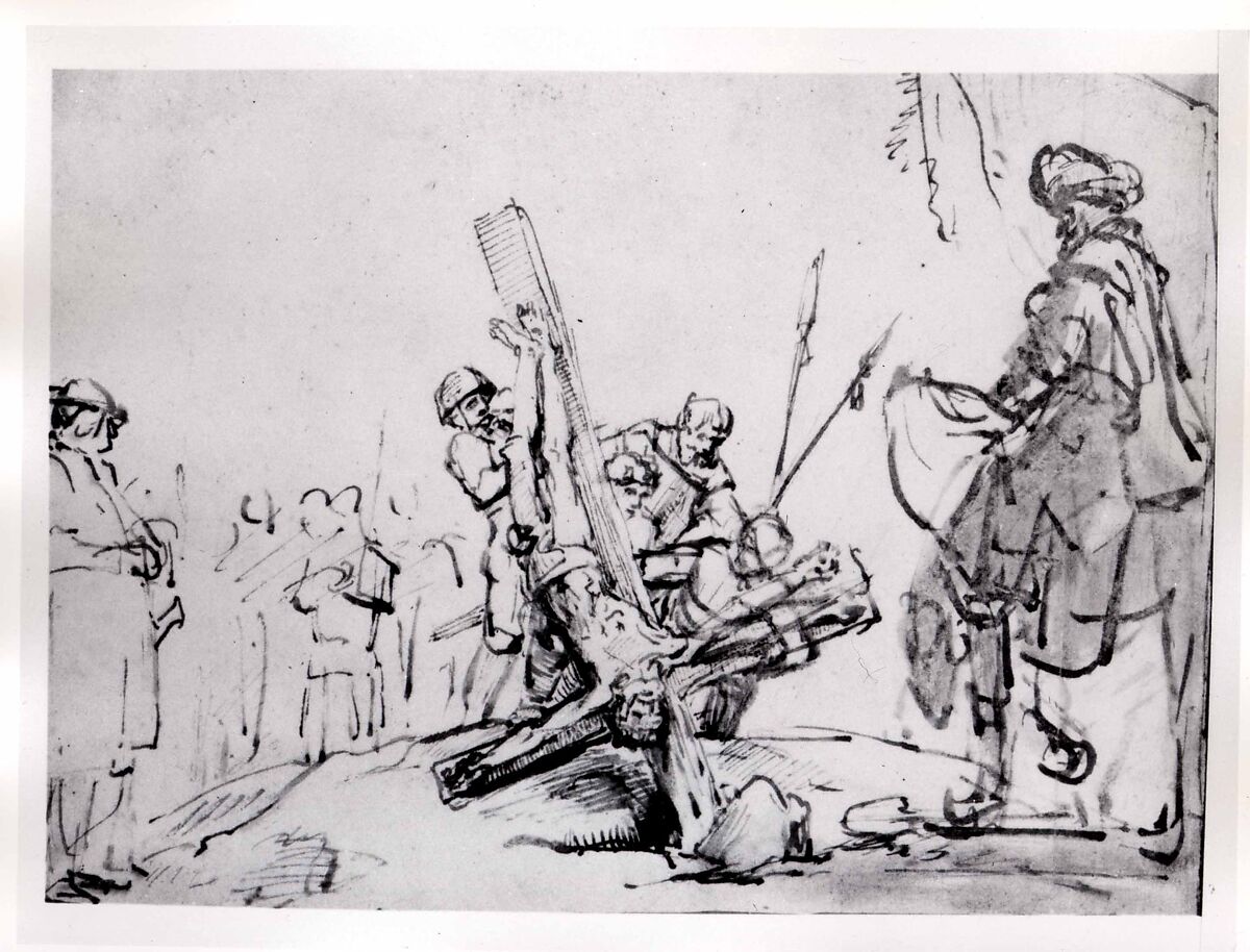The Martyrdom of Saint Peter, School of Rembrandt van Rijn (Dutch, 1606–1669), Reed pen and brush and brown ink and brown wash., Dutch 
