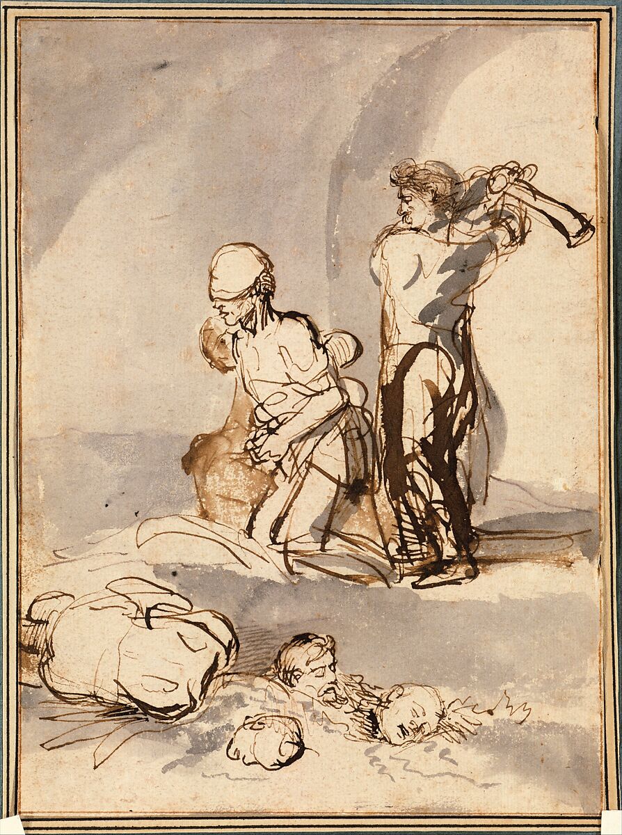 Beheading of Anabaptist Martyrs, School of Rembrandt van Rijn, Pen and brown ink with brush and brown and gray wash., Dutch