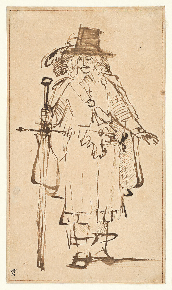 An Officer Holding a Ceremonial Sword, School of Rembrandt van Rijn (Dutch, 1606–1669), Pen and brush and brown inks., Dutch 