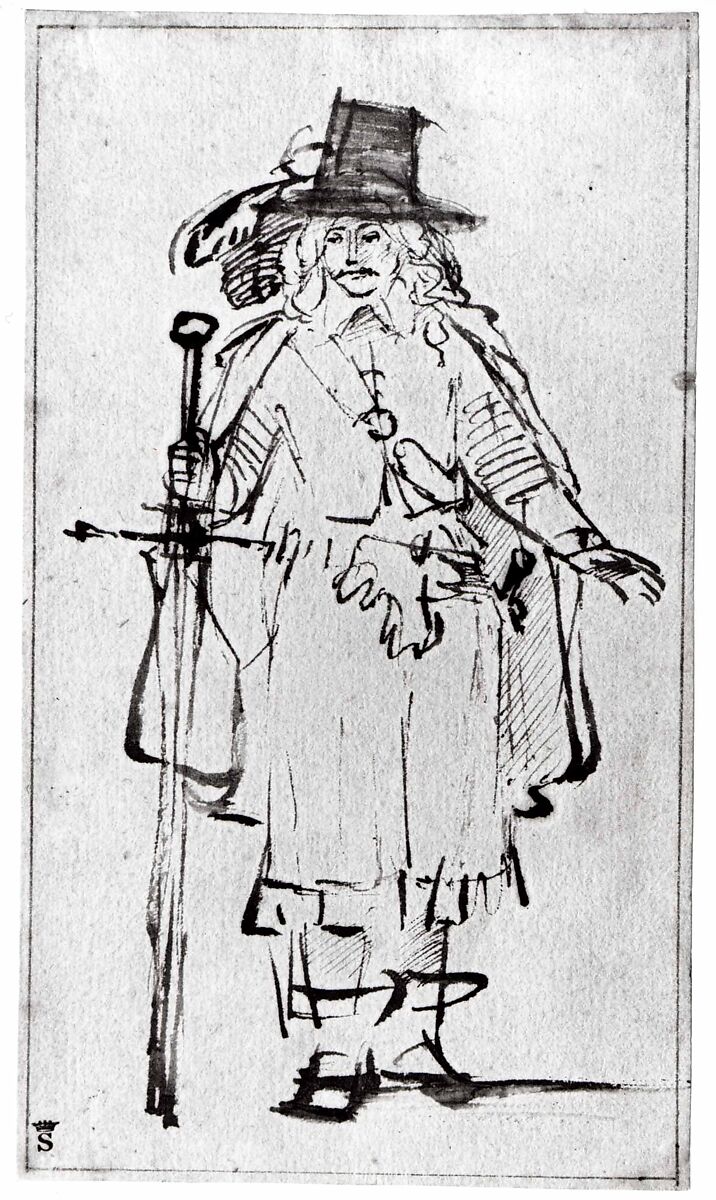 An Officer Holding a Ceremonial Sword, School of Rembrandt van Rijn (Dutch, 1606–1669), Pen and brush and brown inks., Dutch
