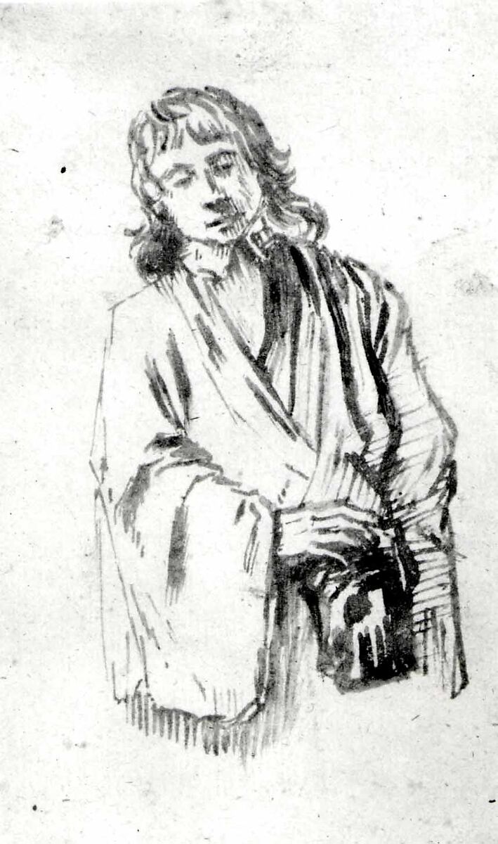 A Young Man, School of Rembrandt van Rijn (Dutch, 1606–1669), Pen and brush in brown ink; the verso printed in brown.