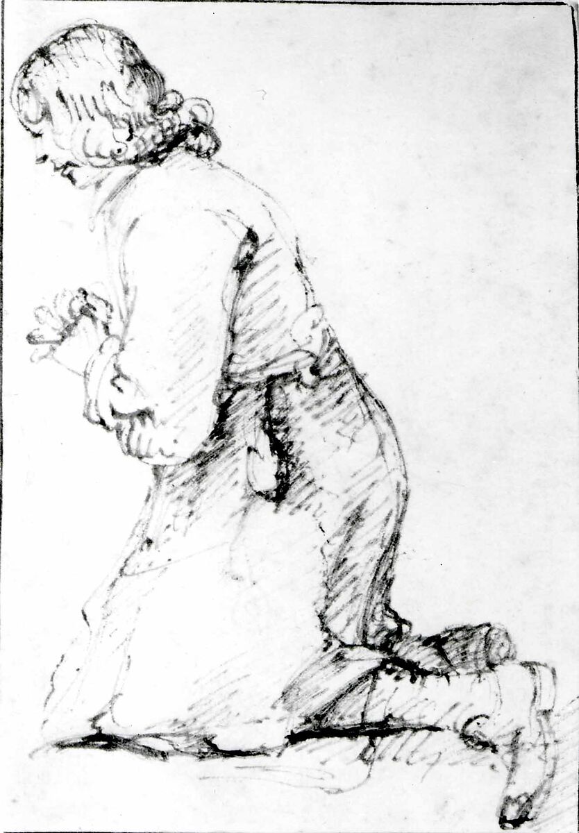 A Praying Youth, Attributed to Anthonie van Borssom (Dutch, Amsterdam 1630/31–1677 Amsterdam), Pen and brown ink.