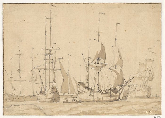 Dutch Merchant Ships at Anchor or under Easy Sail in a Moderate Breeze