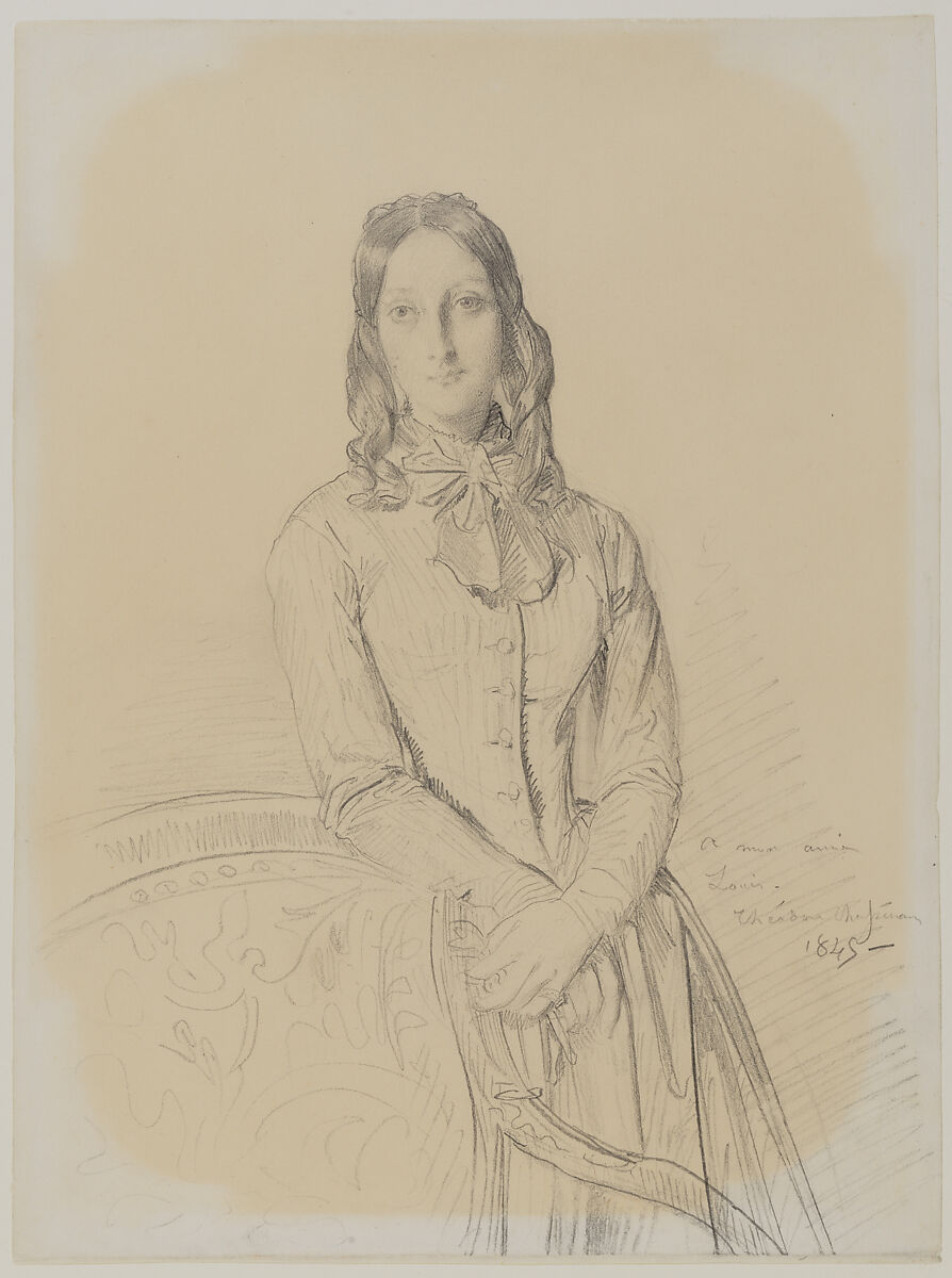 Portrait of Madame Ravaisson, Théodore Chassériau (French, Le Limon, Saint-Domingue, West Indies 1819–1856 Paris), Graphite on white wove paper darkened to buff 