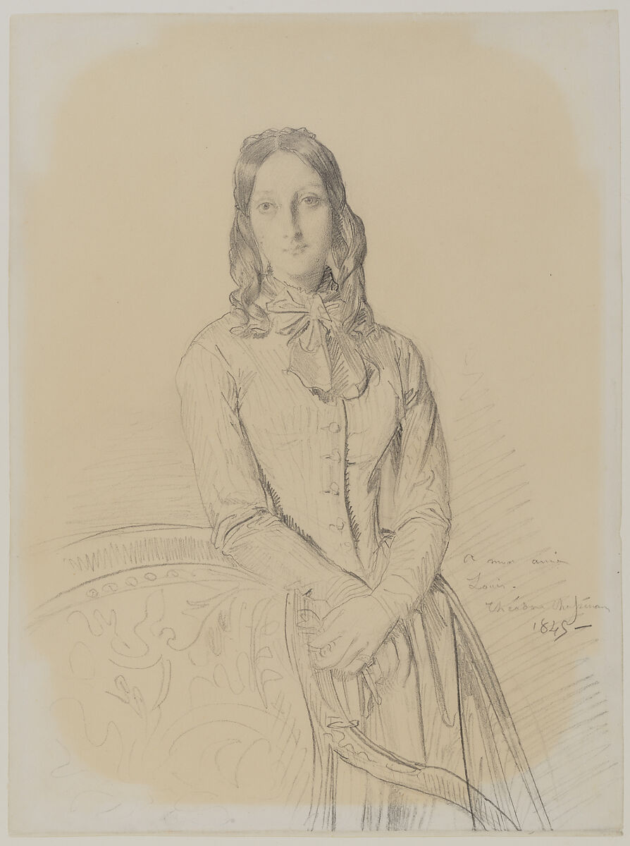 Portrait of Madame Ravaisson, Théodore Chassériau  French, Graphite on white wove paper darkened to buff