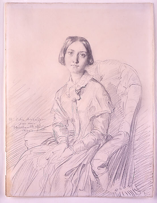 Portrait of Madame Ravaisson, Théodore Chassériau (French, Le Limon, Saint-Domingue, West Indies 1819–1856 Paris), Graphite on white wove paper darkened to buff
