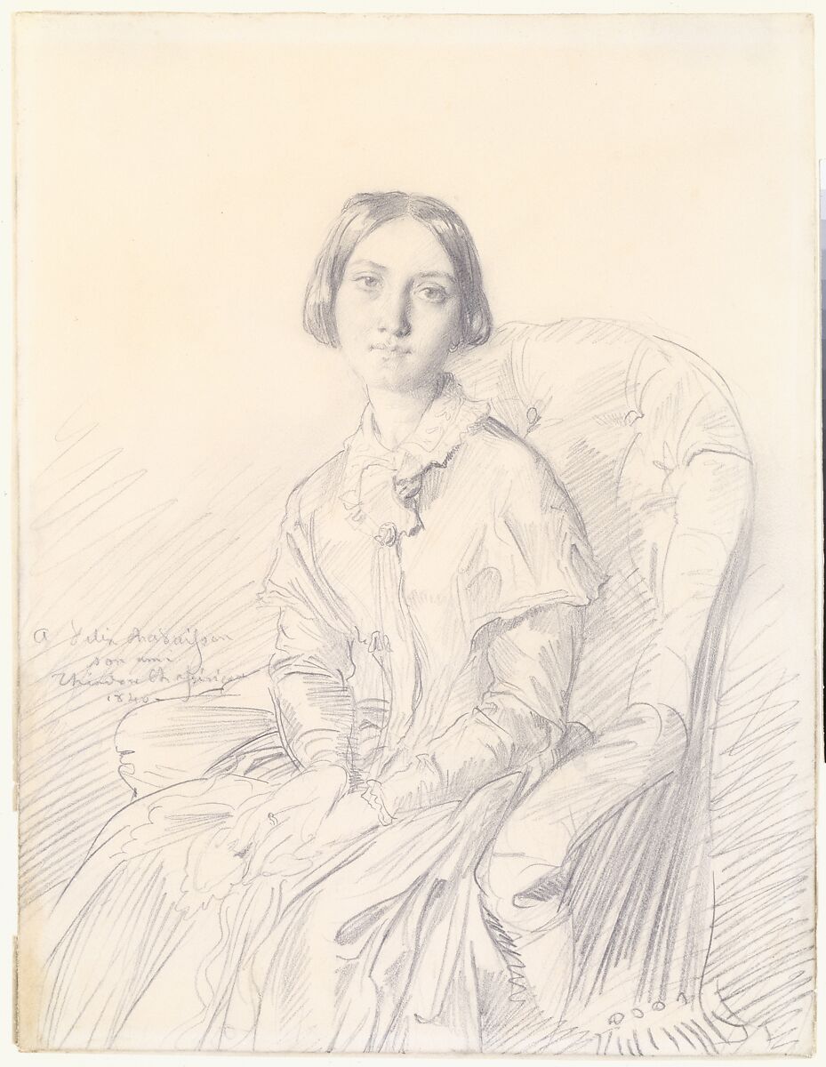 Portrait of Madame Ravaisson, Théodore Chassériau (French, Le Limon, Saint-Domingue, West Indies 1819–1856 Paris), Graphite on white wove paper darkened to buff