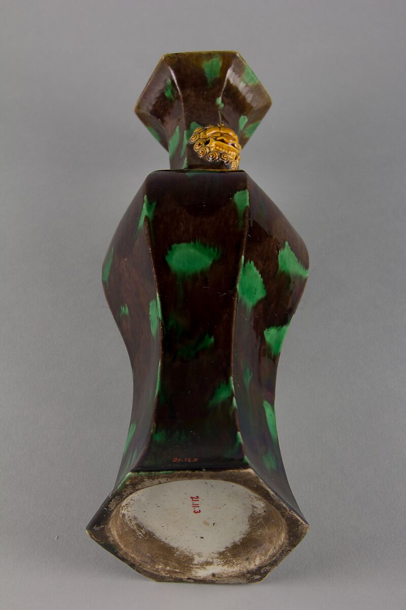 Hexagonal vase with lion-head handles, Biscuit with polychrome enamels (Jingdezhen ware), China