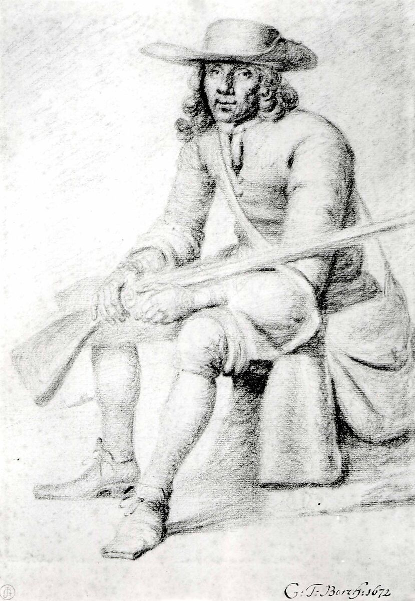 A Seated Huntsman, Gerard ter Borch the Younger (Dutch, Zwolle 1617–1681 Deventer), Black chalk