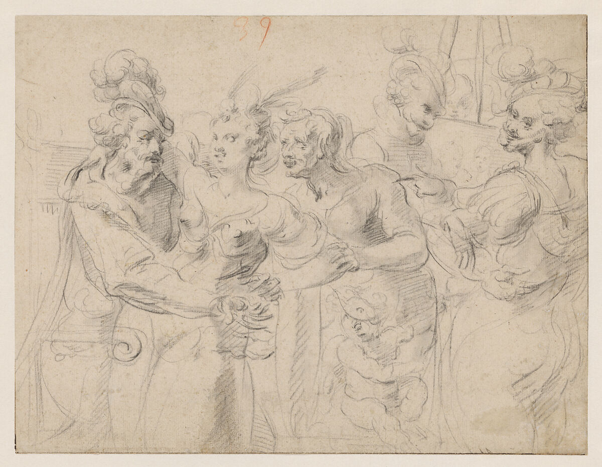 The Procuress, Georges Lallemand (French, Nancy ca. 1580–1636 Paris), Black chalk on buff paper. 