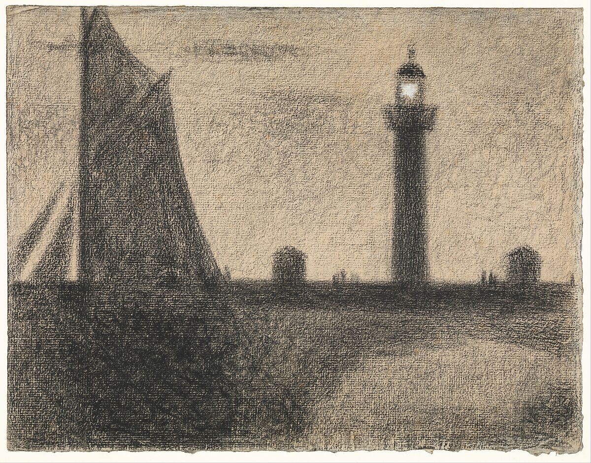 The Lighthouse at Honfleur, Georges Seurat (French, Paris 1859–1891 Paris), Conté crayon heightened with gouache on laid paper 