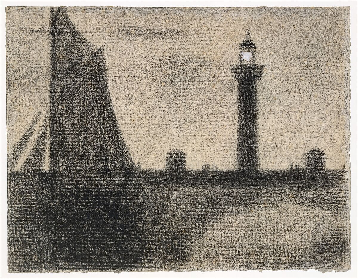 The Lighthouse at Honfleur, Georges Seurat (French, Paris 1859–1891 Paris), Conté crayon heightened with gouache on laid paper