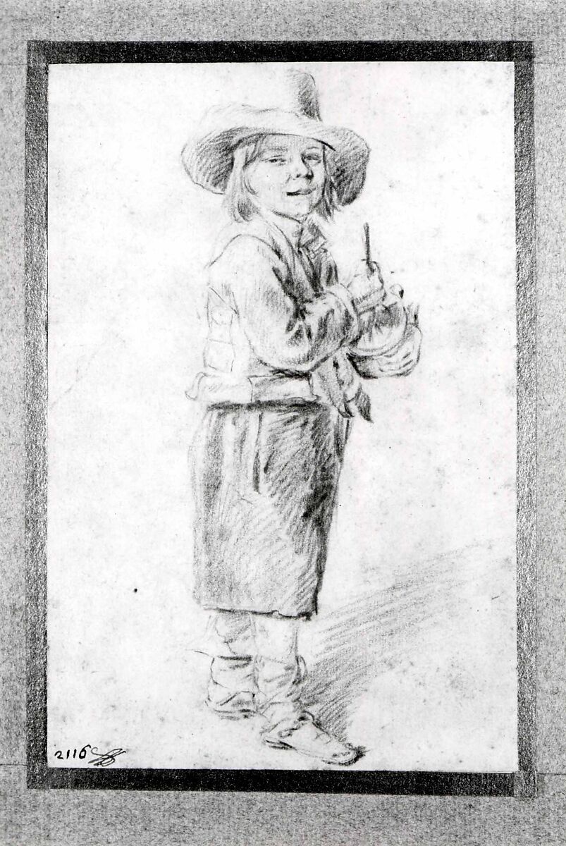 The Rommelpot Player, French (?) (eighteenth century), Red chalk
