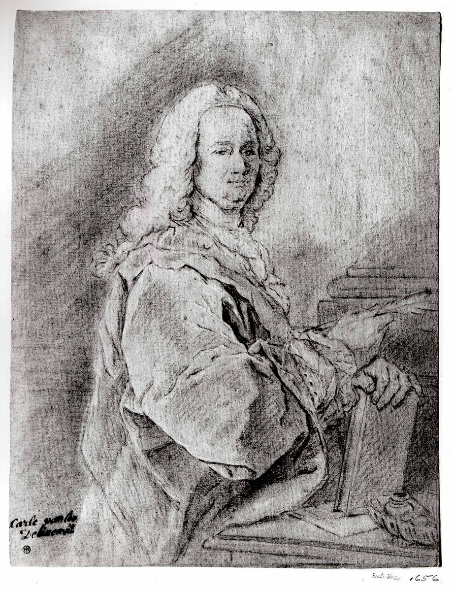Portrait of a Man Holding a Pen, French (first half of the eighteenth century), Black chalk with white heightening (?), French
