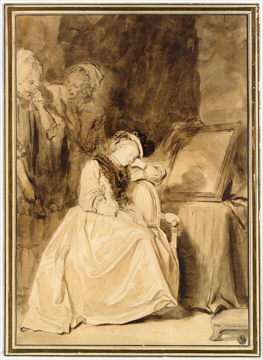 The Dreamer, Jean Honoré Fragonard (French, Grasse 1732–1806 Paris), Pencil and sepia wash