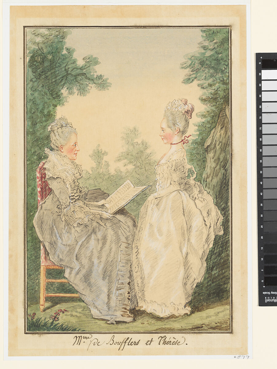 Madame la Comtesse de Boufflers and Thérèse, Louis de Carmontelle (French, Paris 1717–1806 Paris), Pencil, black and red chalk, watercolor with white chalk highlights 