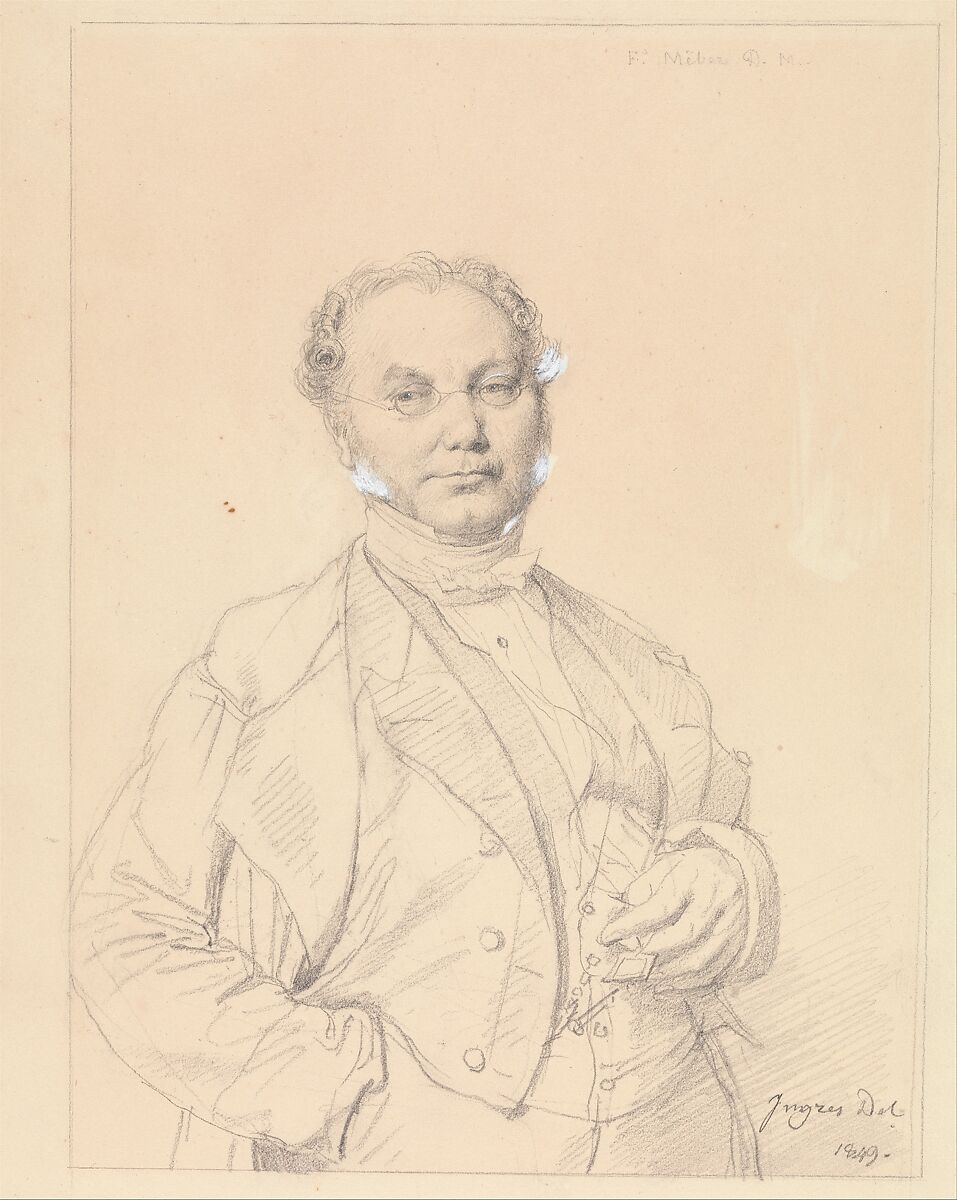 Dr. François Mêlier, Jean Auguste Dominique Ingres (French, Montauban 1780–1867 Paris), Graphite with graphite framing lines, corrected with white, on buff wove paper 