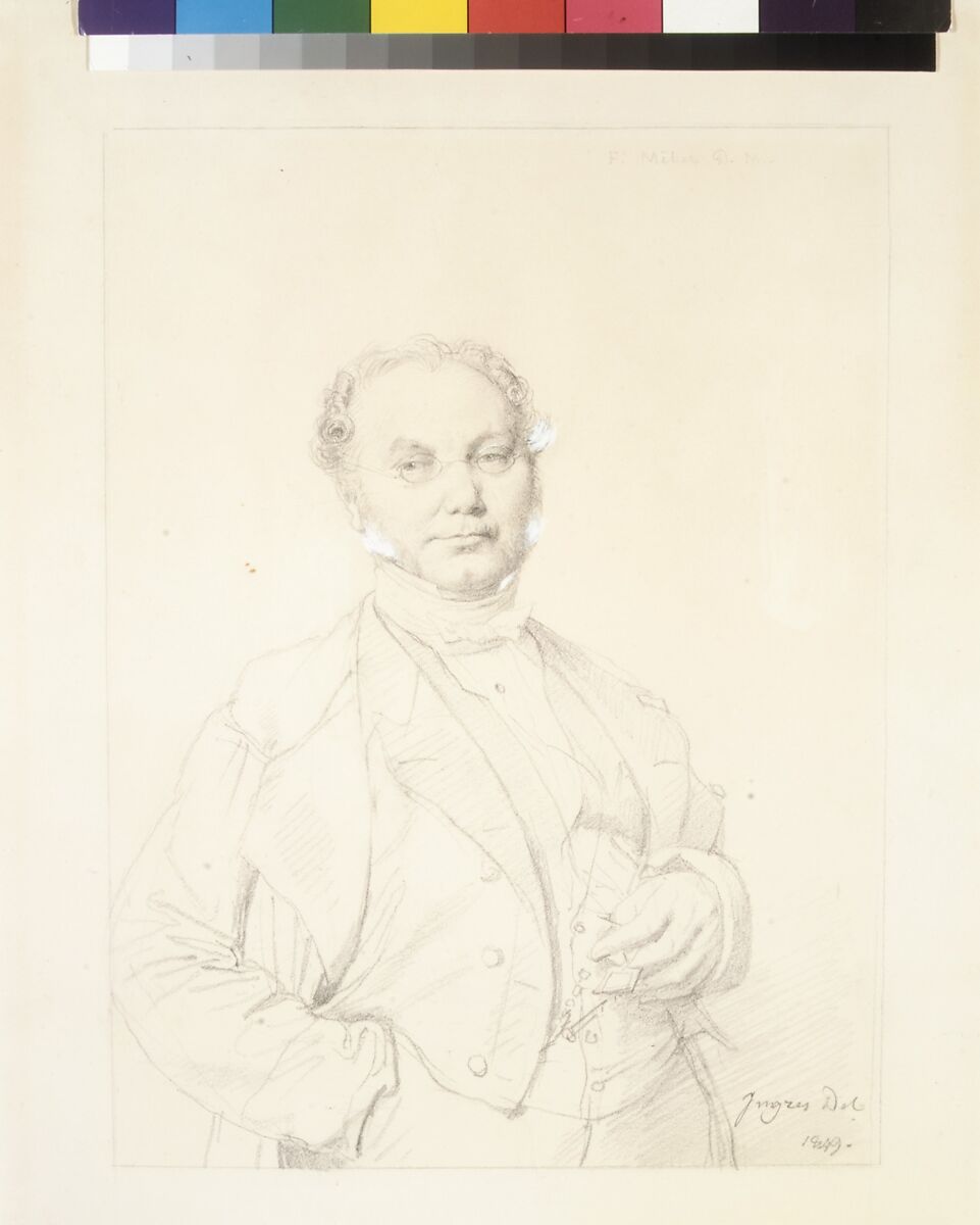 Dr. François Mêlier, Jean Auguste Dominique Ingres (French, Montauban 1780–1867 Paris), Graphite with graphite framing lines, corrected with white, on buff wove paper
