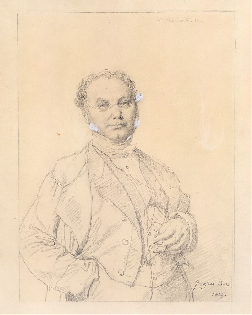 Dr. François Mêlier, Jean Auguste Dominique Ingres (French, Montauban 1780–1867 Paris), Graphite with graphite framing lines, corrected with white, on buff wove paper