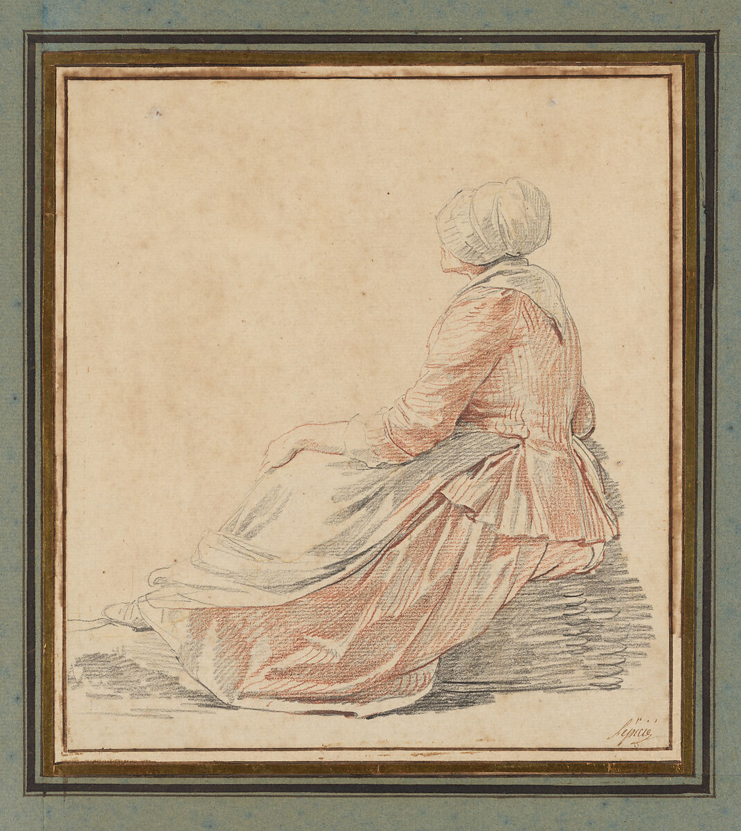 Seated Woman in Profile, Nicolas Bernard Lépicié (French, Paris 1735–1784 Paris), Red and black chalk 