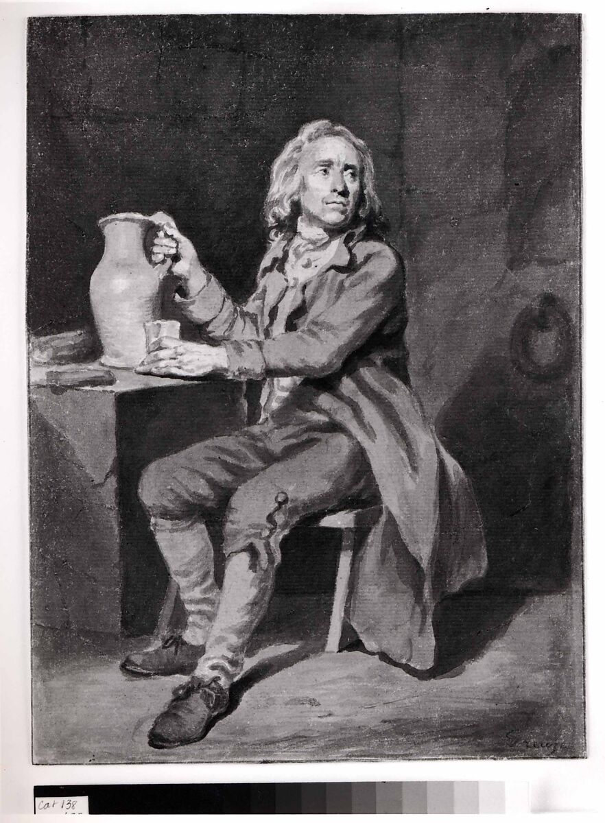 Seated Man with a Pitcher and a Glass, Jean Jacques de Boissieu (French, Lyons 1736–1810 Lyons), Brush and black ink with gray wash., French