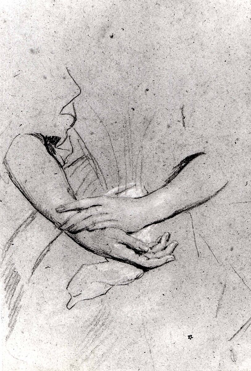Study of the Forearms and Hands of a Woman, Sir Peter Lely (Pieter van der Faes) (British, Soest 1618–1680 London), Black chalk with touches of red, heightened with white, on buff paper.