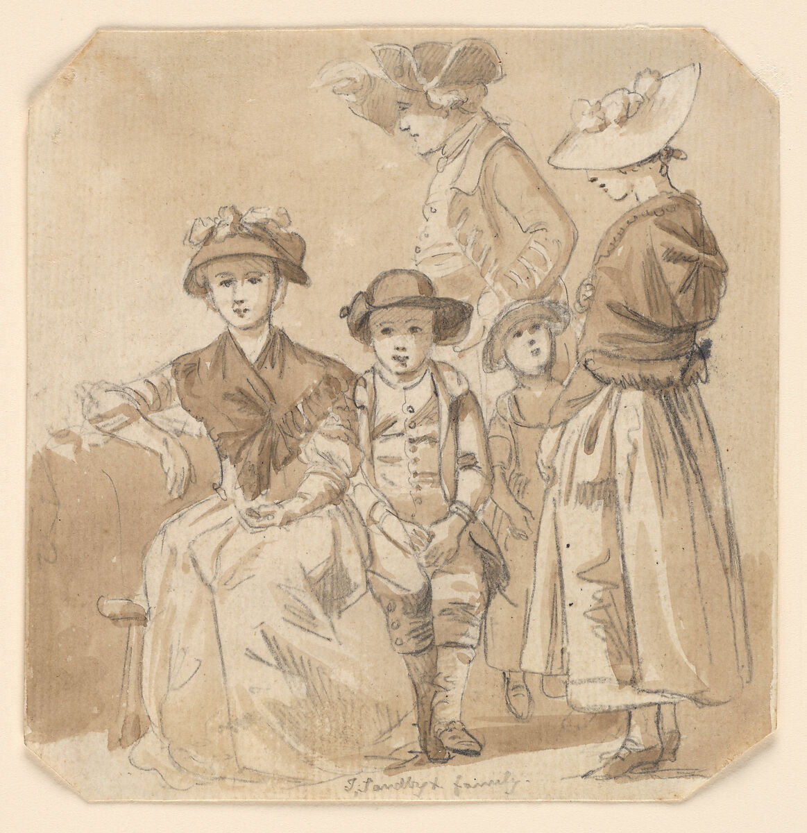 Thomas Sandby and His Family, Paul Sandby  British, Brush and brown  ink and brown washes over pencil