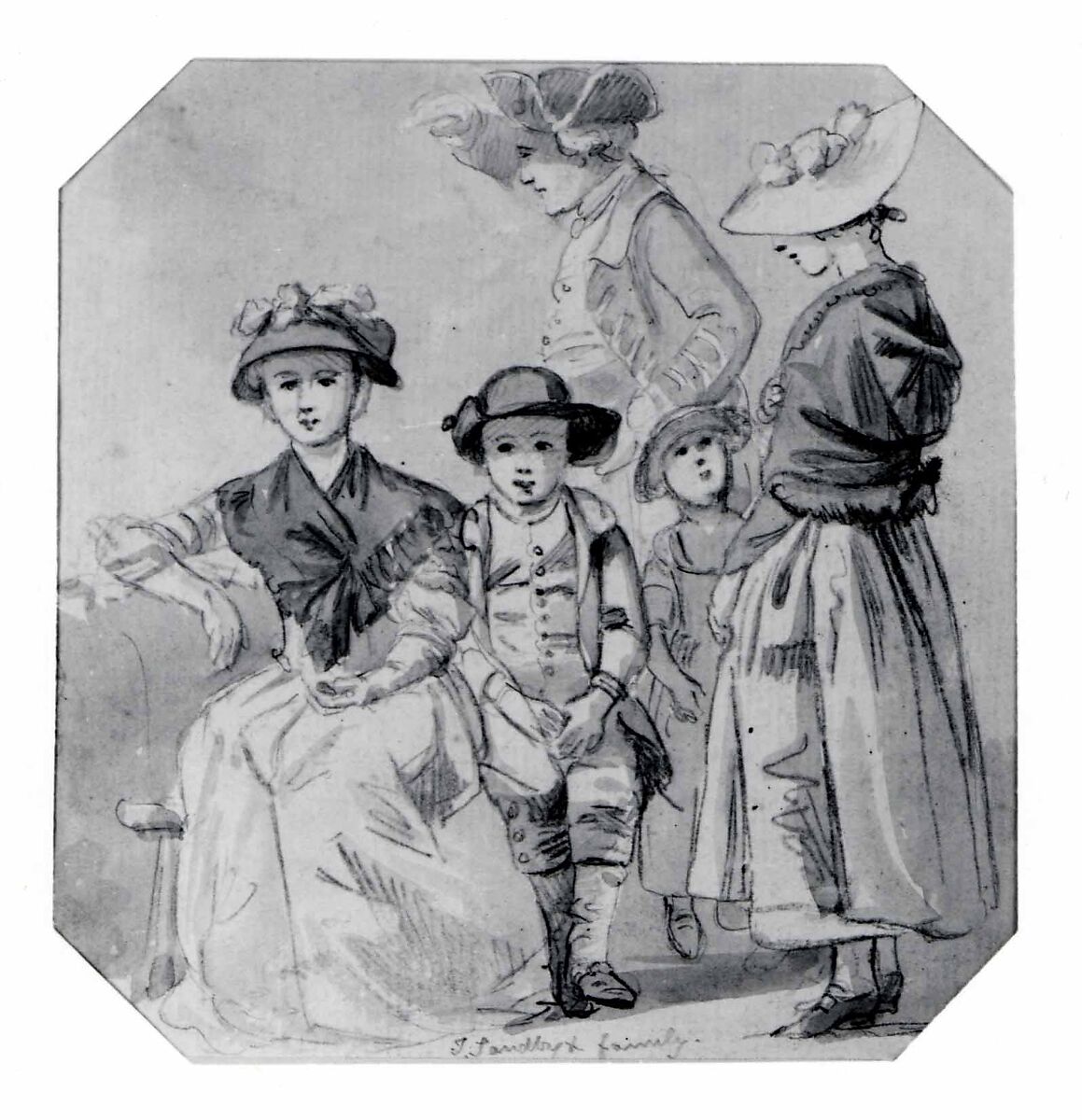 Thomas Sandby and His Family, Paul Sandby (British, baptized Nottingham 1731–1809 London), Brush and brown  ink and brown washes over pencil