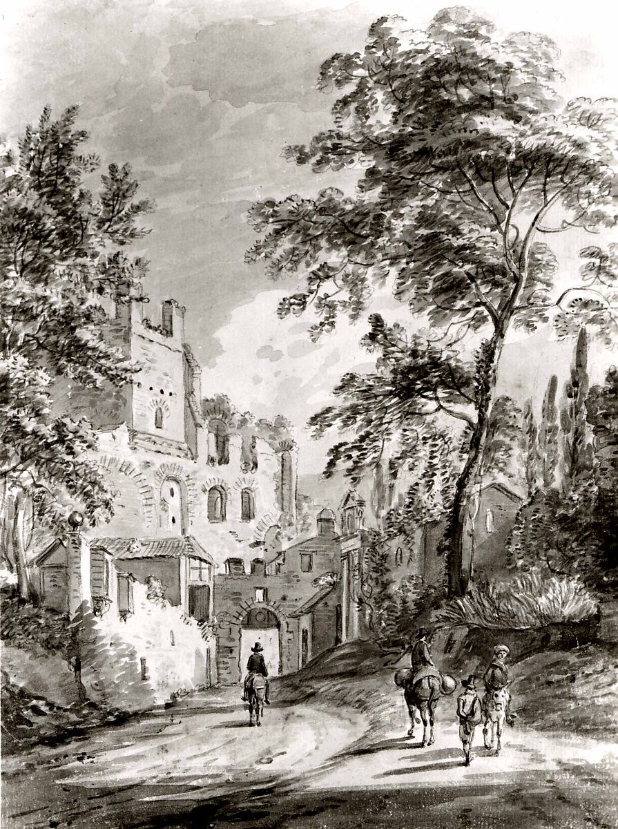 Travelers Entering a Town, Paul Sandby (British, baptized Nottingham 1731–1809 London), Watercolor over pencil, British