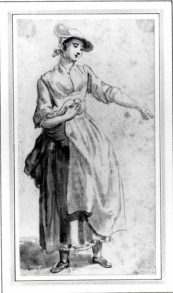 A Young Woman, Full Length, with Her Left Arm Outstretched, Paul Sandby (British, baptized Nottingham 1731–1809 London), Red chalk and red and brown wash
