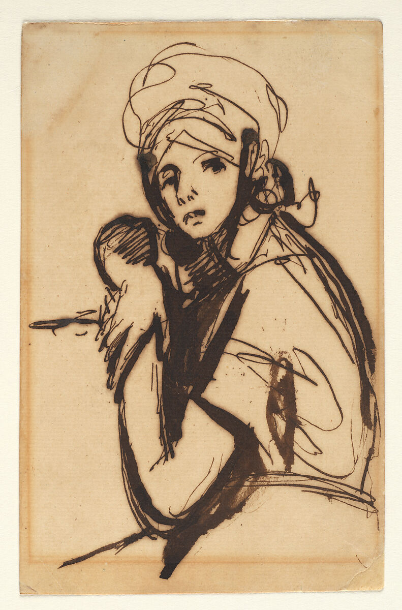 Half-Figure of a Young Woman, George Romney  British, Pen and brush and brown ink