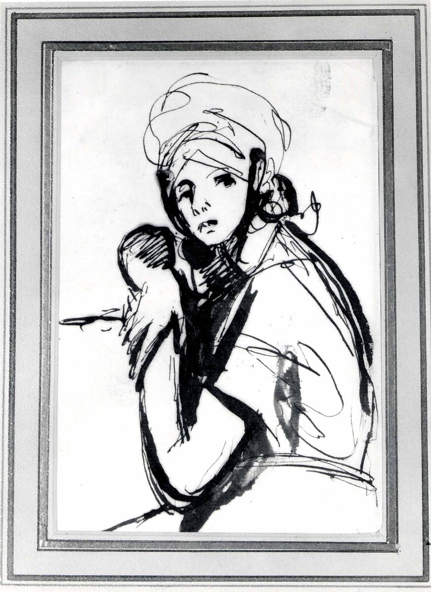 Half-Figure of a Young Woman, George Romney (British, Beckside, Lancashire 1734–1802 Kendal, Cumbria), Pen and brush and brown ink