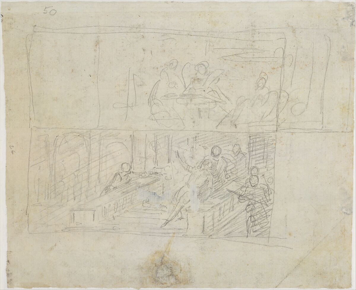 Study for a Portrait: A Lady and a Gentleman in a Park, England (eighteenth century), Brush and watercolor, colored washes, over pencil, on thin paper