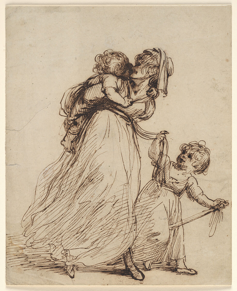 Study of a Woman and Two Children, Sir Joshua Reynolds  British, Pen and brown ink over traces of pencil, British