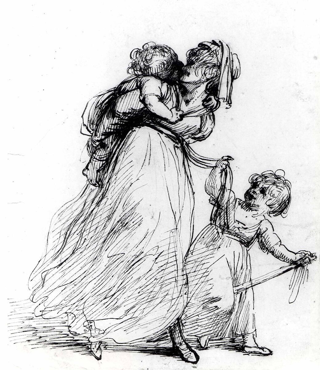 Study of a Woman and Two Children, Sir Joshua Reynolds (British, Plympton 1723–1792 London), Pen and brown ink over traces of pencil, British