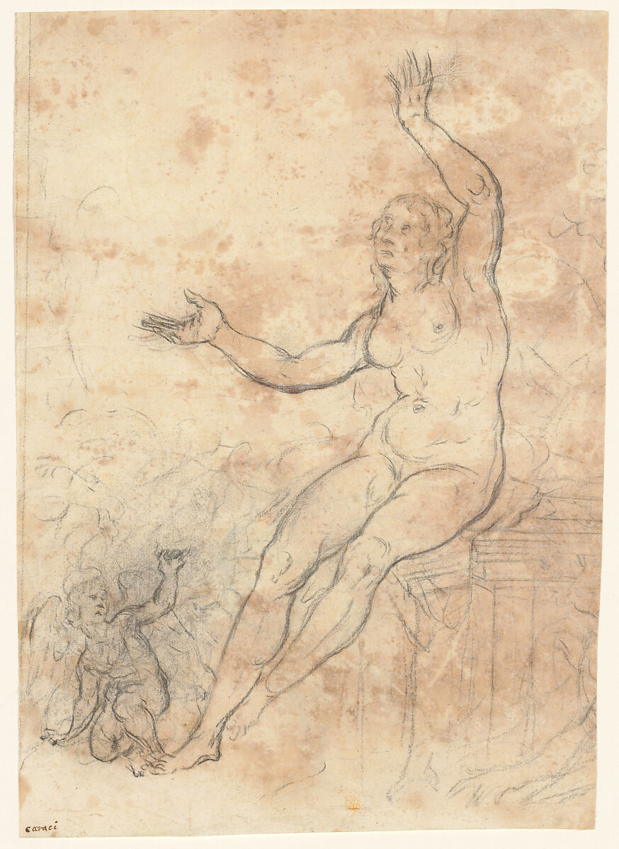 Female Nude (Danaë), French  French, Black chalk