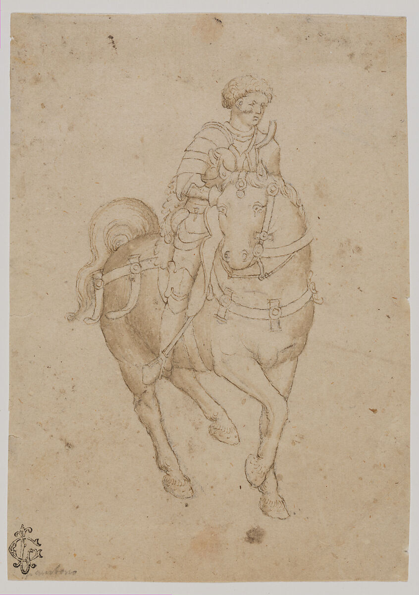 A Warrior on Horseback, The Veneto (1425–1449), Pen and brown ink, brown wash, over black chalk 